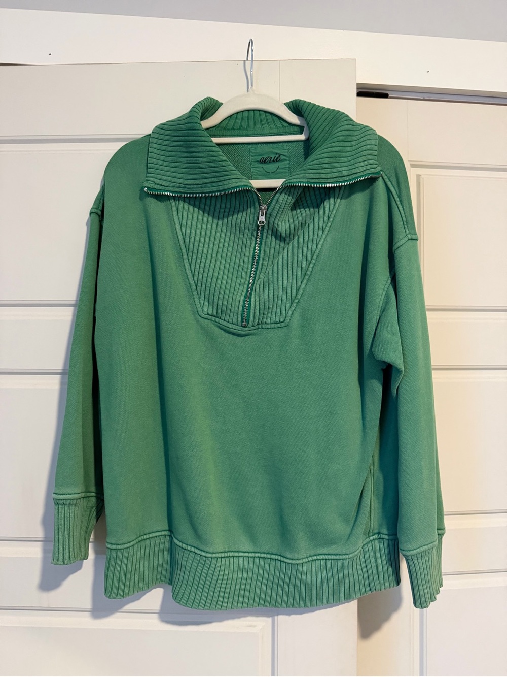 Aerie Green Half-Zip Pullover Sweater
